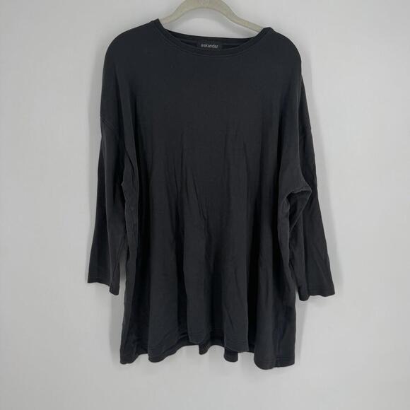 Eskandar top one size black pima cotton minimalist oversized relaxed lagen look - Picture 1 of 7